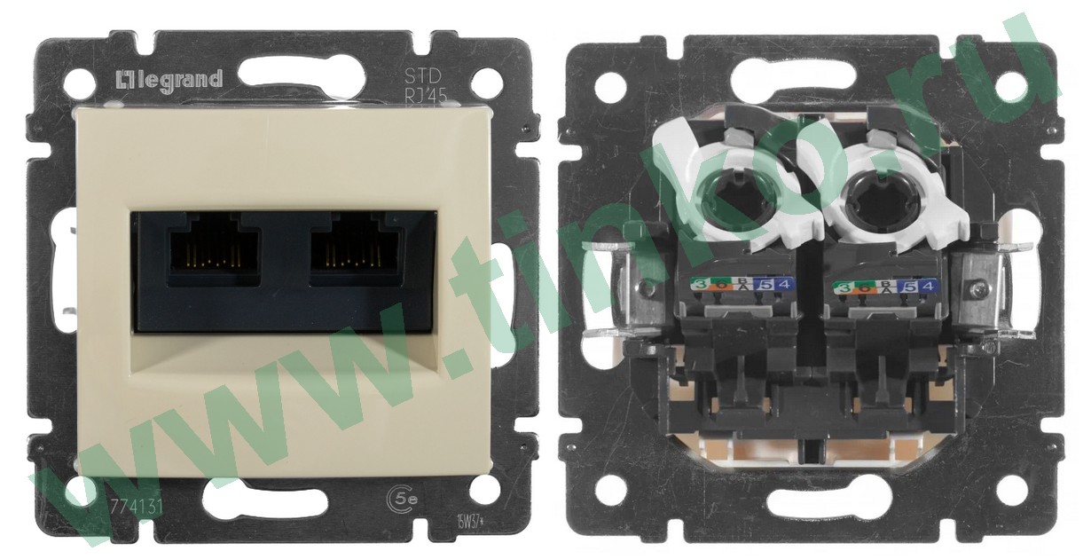 Valena розетка компьютерная 2xRJ45, Cat.5Е UTP, скрытой установки, слоновая кость (774131)