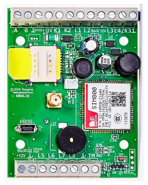 S800-2GSM-B "Нано 8" (плата), устройство оконечное объектовое приемно-контрольное c GSM коммуникатором