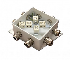 КМ-О (10к*10,0)-IP66-120х120, восемь вводов, коробка монтажная огнестойкая