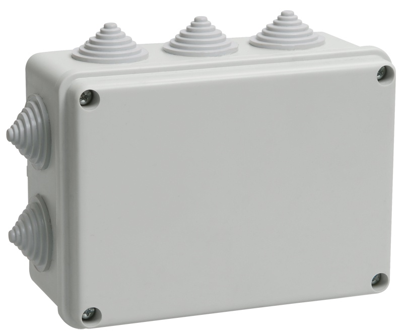 Коробка распаячная КМ41242 150х110х70 открытой проводки безгалогенная (HF) IP55 10 гермовводов серая (UKO10-150-110-070-K41-55)
