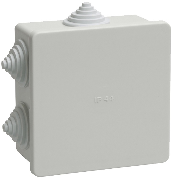 Коробка распаячная КМ41235 85х85х40 открытой проводки безгалогенная (HF) IP44 6 гермовводов серая (UKO11-085-085-040-K41-44)