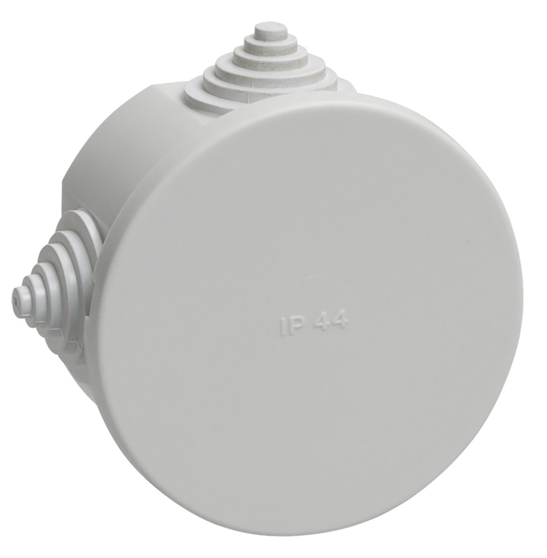 Коробка распаячная КМ41237 D75х40 открытой проводки безгалогенная (HF) IP44 4 гермоввода серая (UKO11-075-040-000-K41-44)