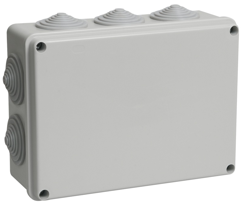 Коробка распаячная КМ41243 190х140х70 открытой проводки безгалогенная (HF) IP44 10 гермовводов серая (UKO11-190-140-070-K41-44)