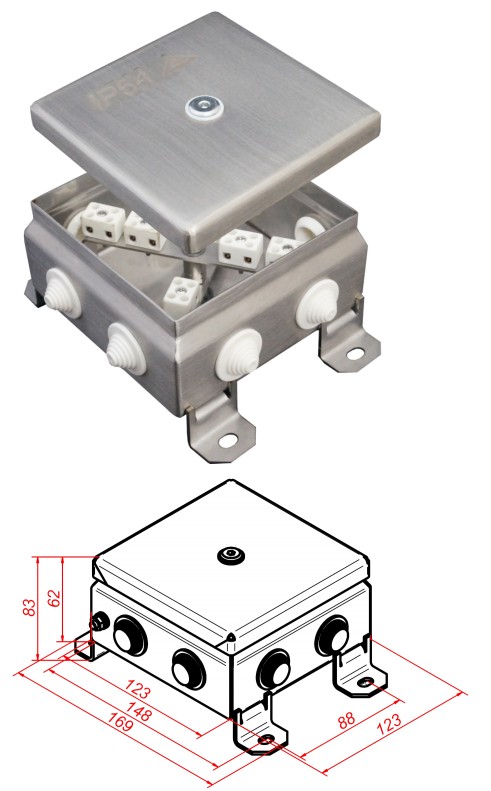 КМ-О (12к)-IP55-1212, 8 вводов, нержавейка, коробка монтажная огнестойкая