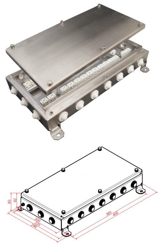 КМ-О (64к)-IP55-2040, 20 вводов, нержавейка, коробка монтажная огнестойкая