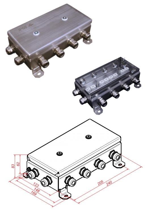 КМ-О (16к)-IP66-1224, 12 вводов, нержавейка, коробка монтажная огнестойкая