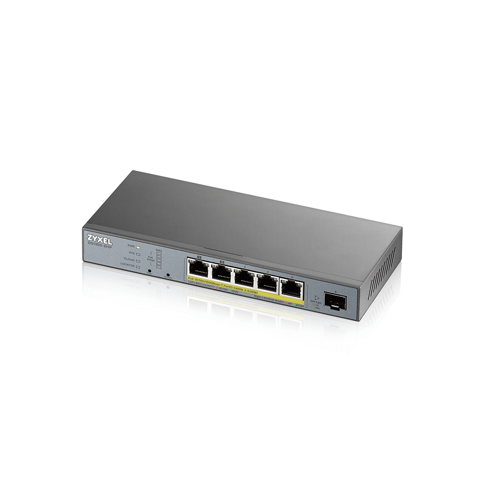 GS1350-6HP-EU0101F, L2 коммутатор PoE+ для IP-видеокамер