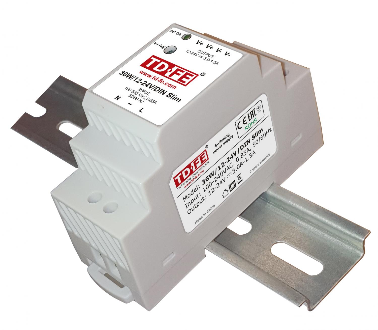 36W/12-24V/DIN Slim, источник вторичного электропитания