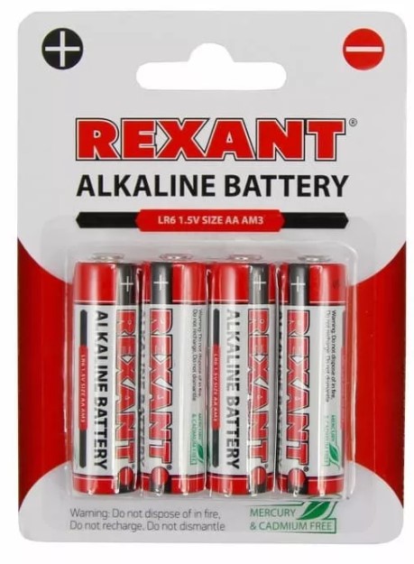 Алкалиновая батарейка AA/LR6 1,5 V 4 шт. блистер REXANT (30-1027)