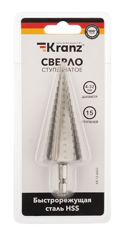 Сверло по металлу ступенчатое 4,0-32,0 мм 102mm 62 HRC Kranz (KR-12-6603)