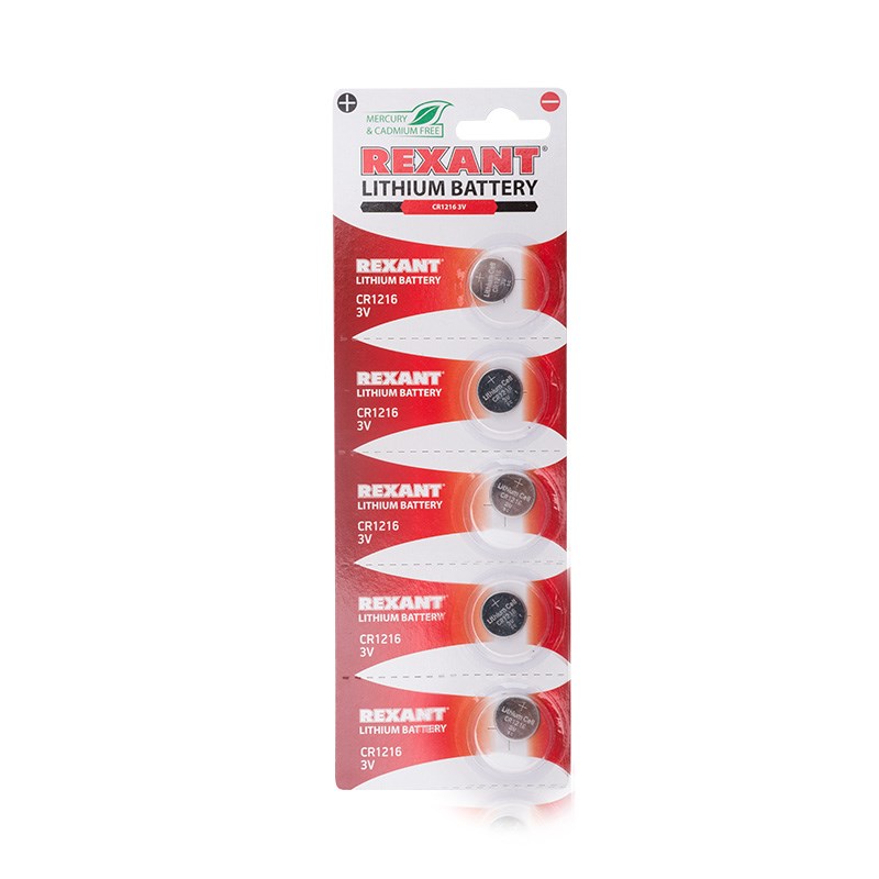 Литиевые батарейки CR1216 3 V 25 mAh REXANT (30-1101), элемент питания
