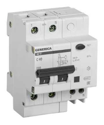 GENERICA АД12 2Р 40А 30мА (MAD15-2-040-C-030), автоматический выключатель дифференциального тока