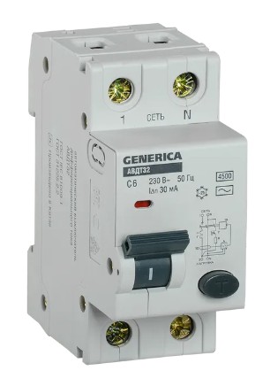 GENERICA АВДТ32 2Р 6А 30мА (MAD25-5-006-C-30), автоматический выключатель дифференциального тока