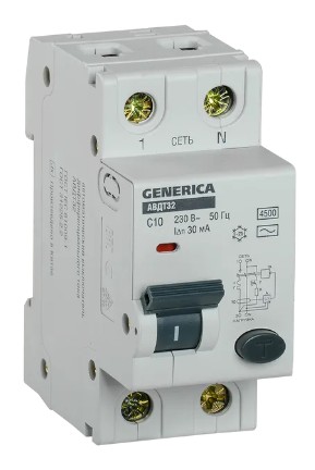 GENERICA АВДТ 32 C10 2Р 30мА (MAD25-5-010-C-30), автоматический выключатель дифференциального тока