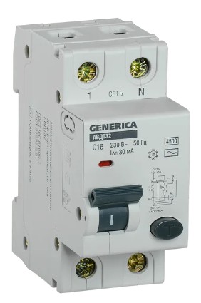 GENERICA АВДТ 32 C16 2Р 30мА (MAD25-5-016-C-30), автоматический выключатель дифференциального тока