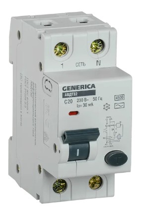 GENERICA АВДТ 32 C20 2Р 30мА (MAD25-5-020-C-30), автоматический выключатель дифференциального тока