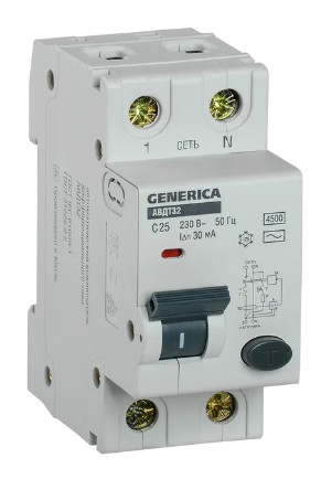 GENERICA АВДТ 32 C25 2Р 30мА (MAD25-5-025-C-30), автоматический выключатель дифференциального тока