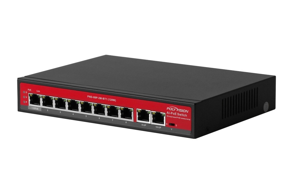 PND-08P-2M-BT1 (120W), коммутатор AI 10-портовый с функцией PoE