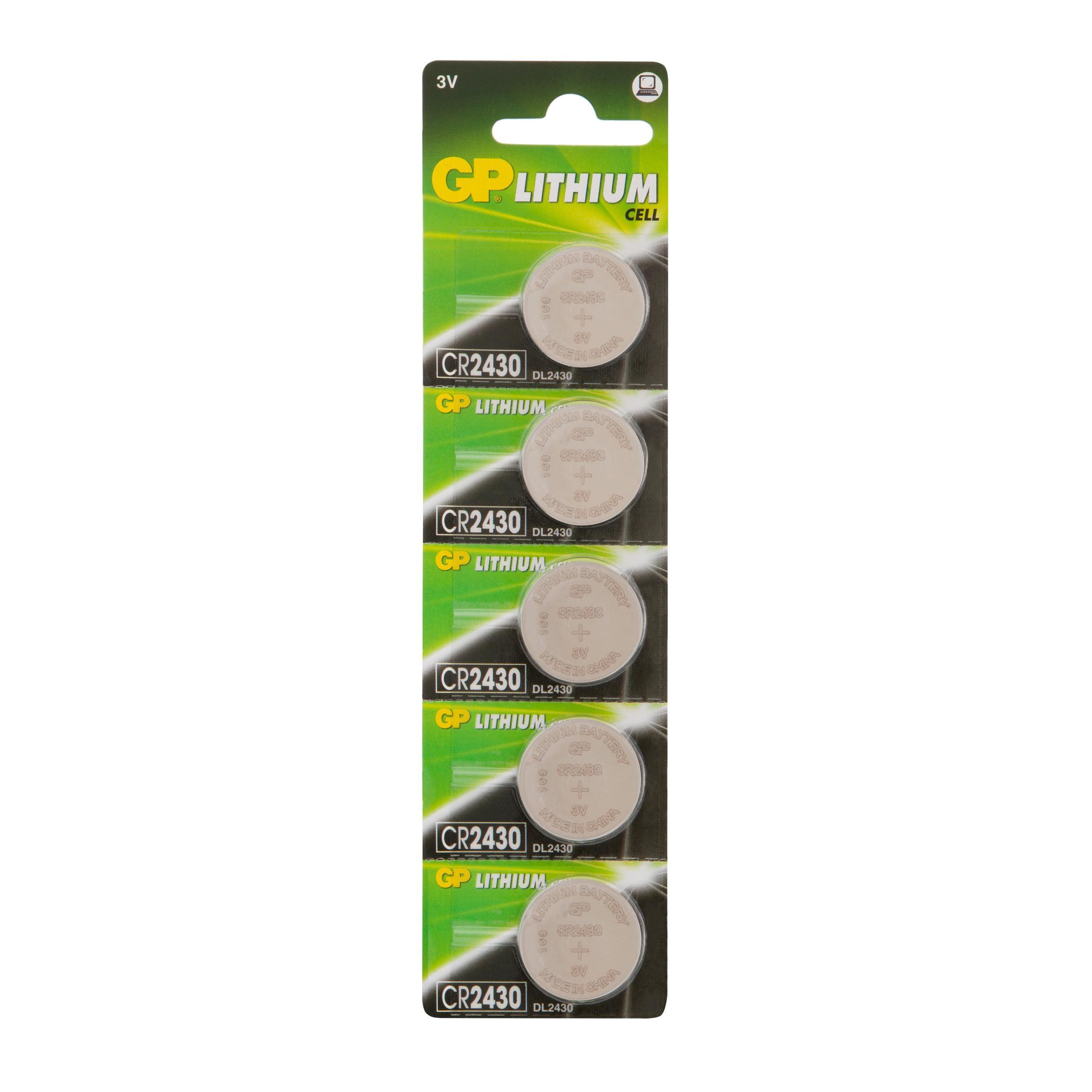 GP Lithium CR2430 (GP CR2430-2C5 100/1000), упак. 5 шт. БЛИСТЕР, литиевые дисковые батарейки