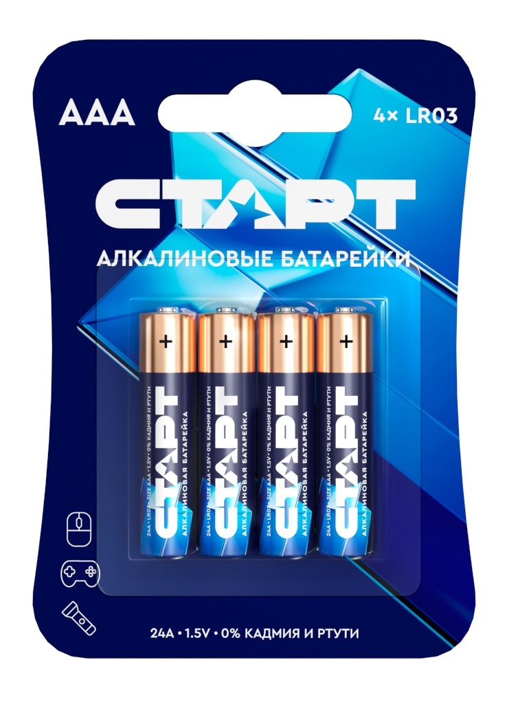 СТАРТ LR03-BL4 (1,5 В, AAA, LR03), упак. 4 шт. БЛИСТЕР, алкалиновые батарейки