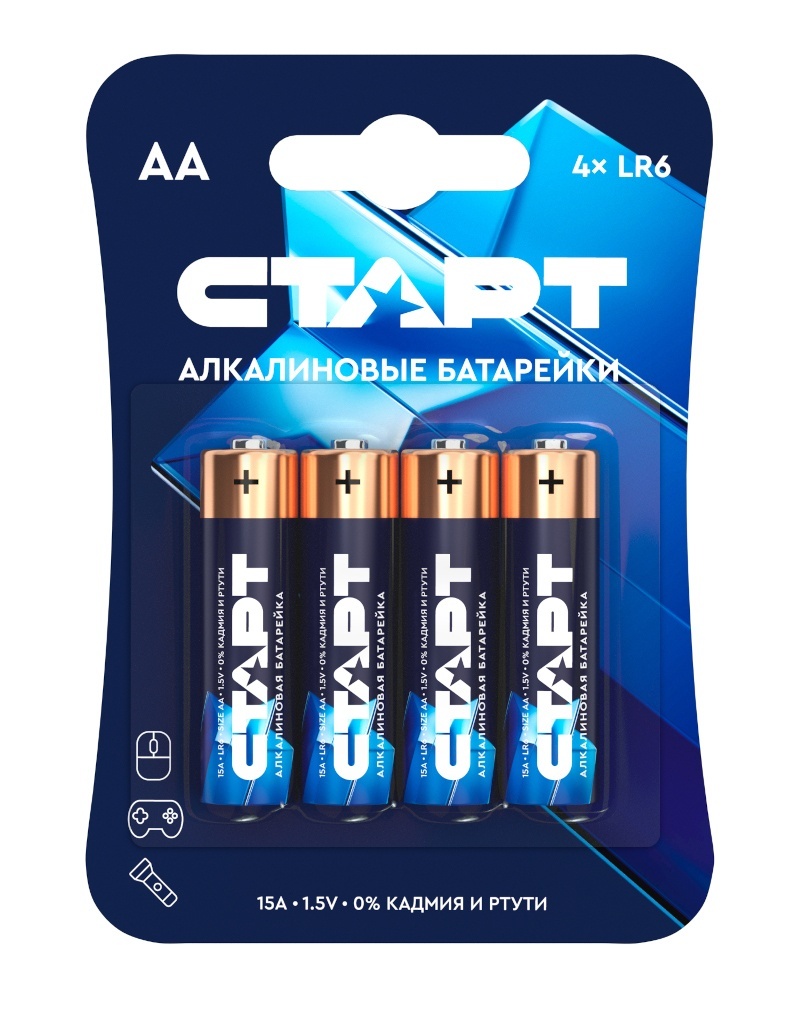СТАРТ LR6-BL4 (1,5 В, AA, LR6), упак. 4 шт. БЛИСТЕР, алкалиновые батарейки