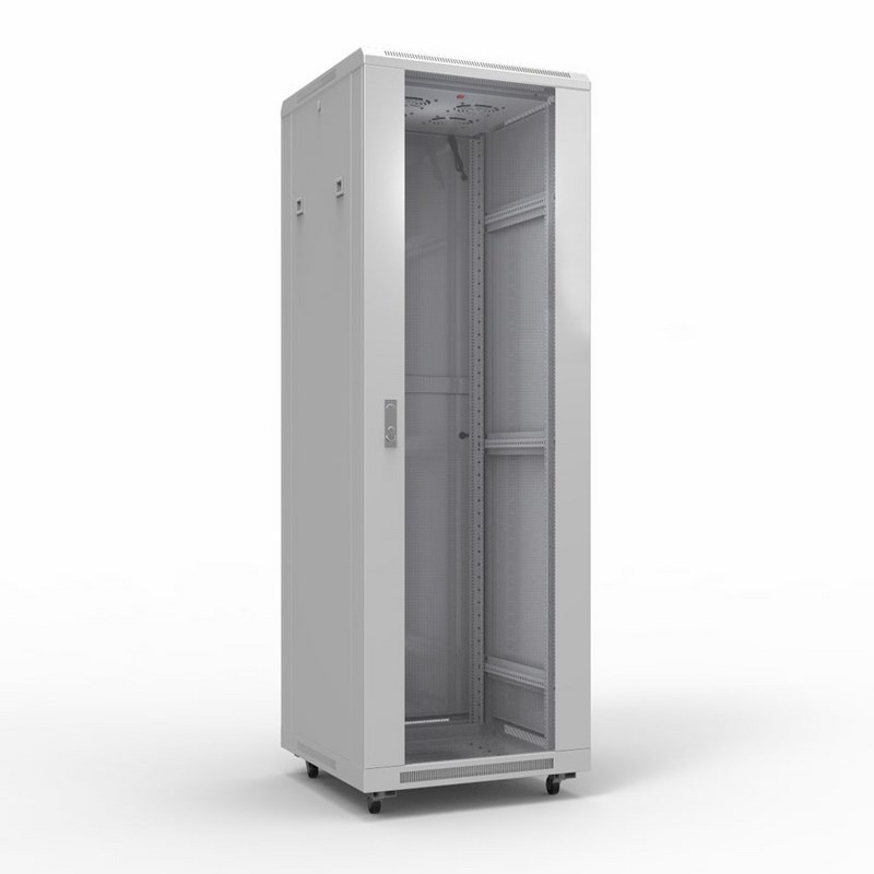 Шкаф телекоммуникационный 19" напольный 42U 600х800 мм, передняя дверь стекло, задняя дверь металл, RAL 7035 (состоит из 3 частей) (04-2306), шкаф телекоммуникационный 19" напольный 42U