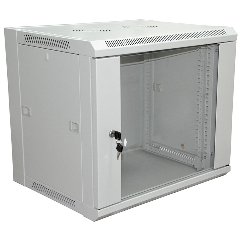 Шкаф телекоммуникационный 19" настенный 12U 600х450х635 мм (ШхГхВ)- передняя дверь стекло, боковые стенки съемные (разобранный) RAL 7035 (04-2202), шкаф телекоммуникационный 19" настенный 12U