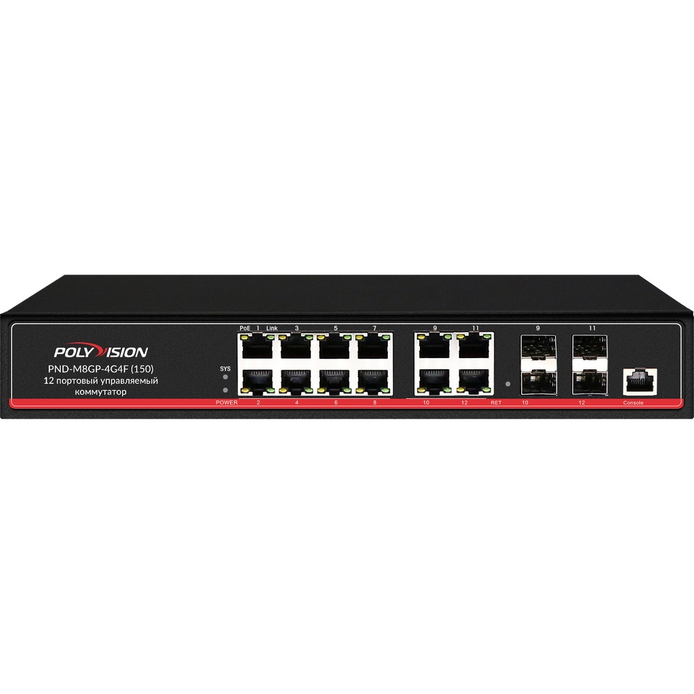 PND-M8GP-4G4F(150), коммутатор управляемый оптический 12 портовый