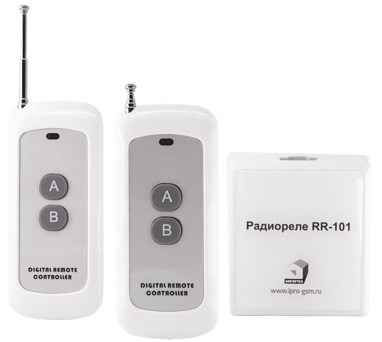 RR-101 + 2 пульта, 250-950 метров, двойное питание 12В и 220В, комплект радиореле