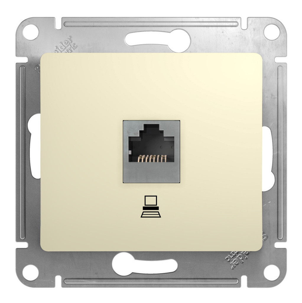 Glossa розетка компьютерная RJ45 1-местная, кат. 5Е, скрытой установки, механизм, бежевый (GSL000281K)