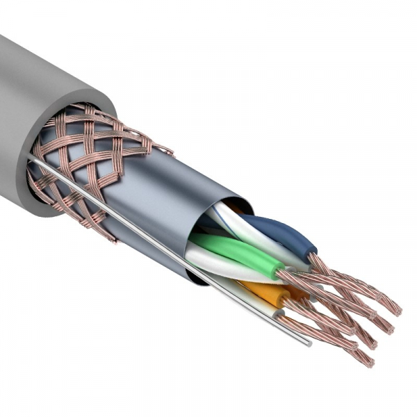 SF/UTP, CAT 5e, PVC, 4PR, 24AWG, INDOOR, STRANDED, серый, 305м, REXANT (01-0343), кабель «витая пара» (LAN) для структурированных систем связи