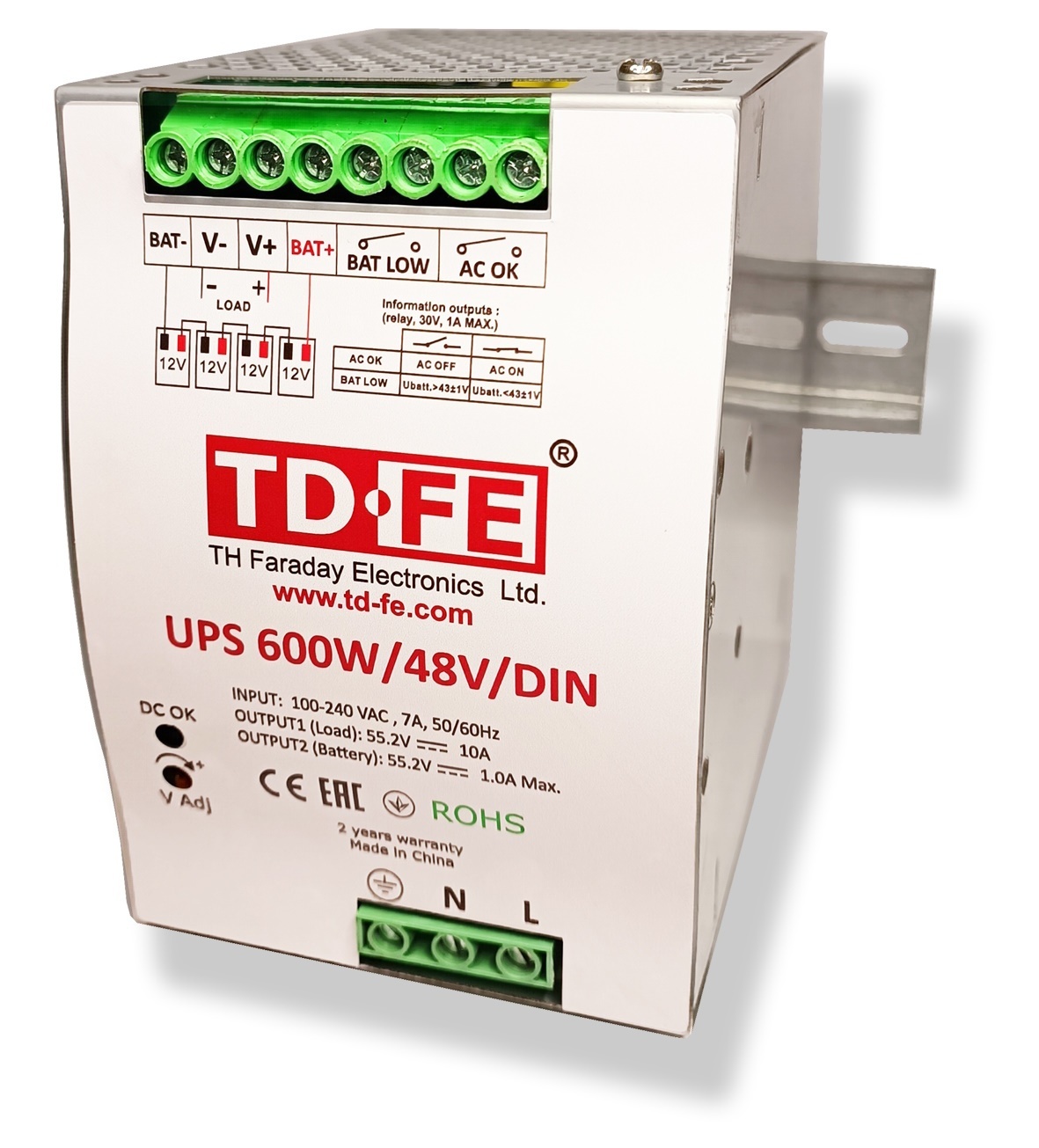 UPS 600W/48V/DIN, источник вторичного электропитания резервированный