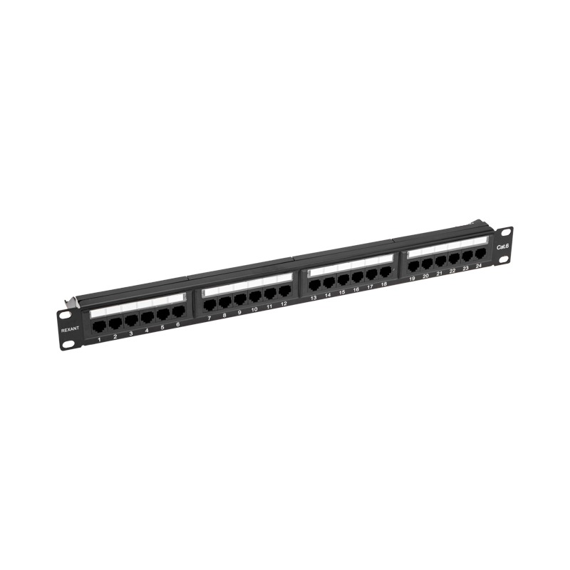 Панель коммутационная с кабельным органайзером 19", 1U, 24 порта, UTP, RJ-45, CAT 5e REXANT PRO (02-0031), патч-панель 19"