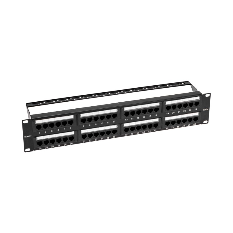 Панель коммутационная с кабельными органайзерами 19", 2U, 48 портов, UTP, RJ-45, CAT 5e REXANT PRO (02-0032), патч-панель 19"