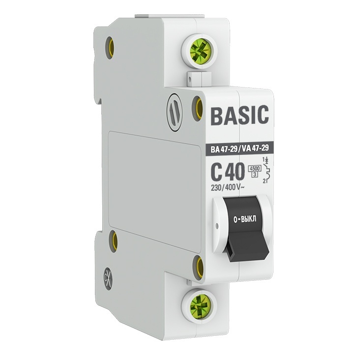 Автоматический выключатель 1P 40А (C) 4,5кА ВА 47-29 Basic (mcb4729-1-40C)
