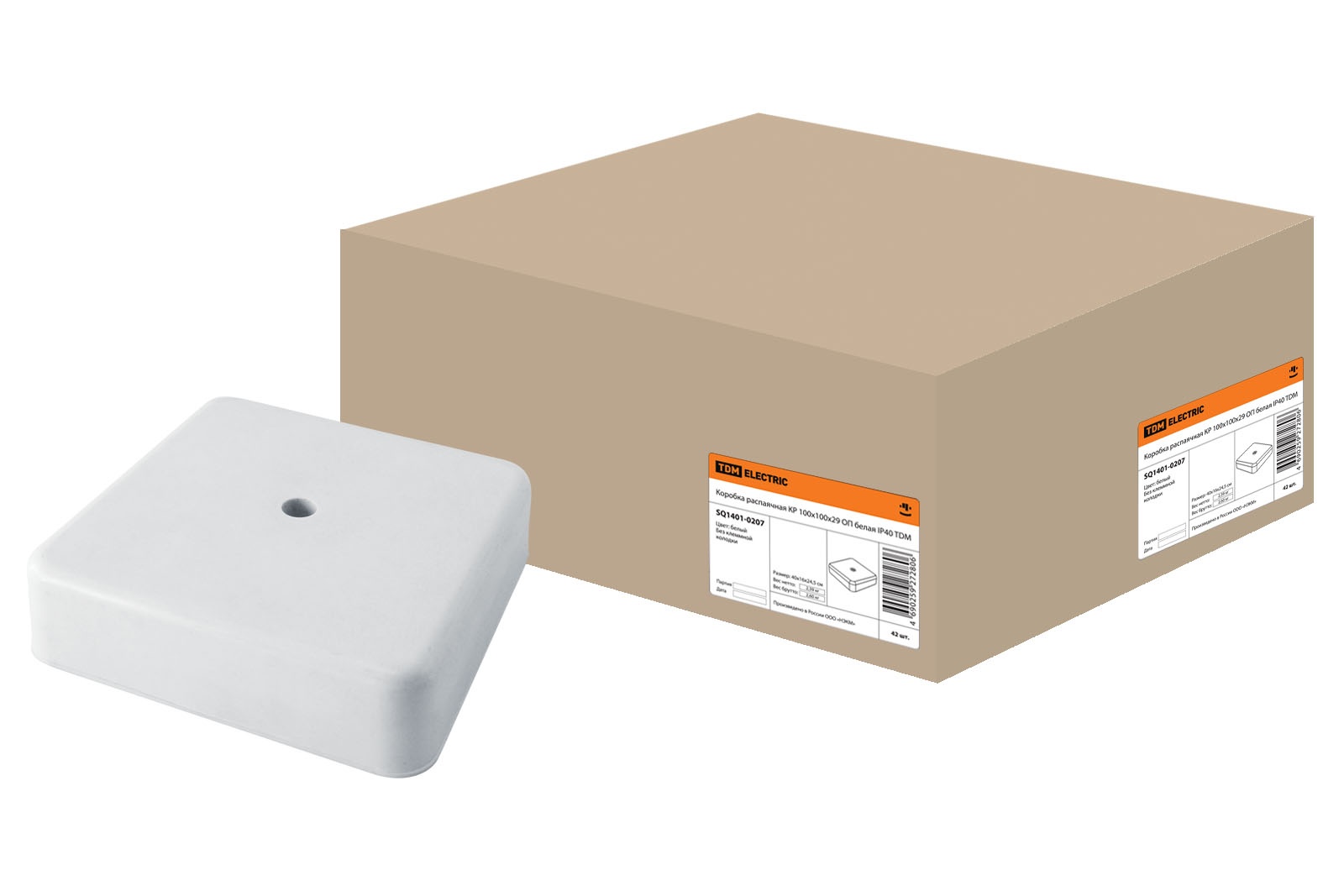 Коробка КР 100х100х29 ОП белая, IP40 (SQ1401-0207), распаячная коробка