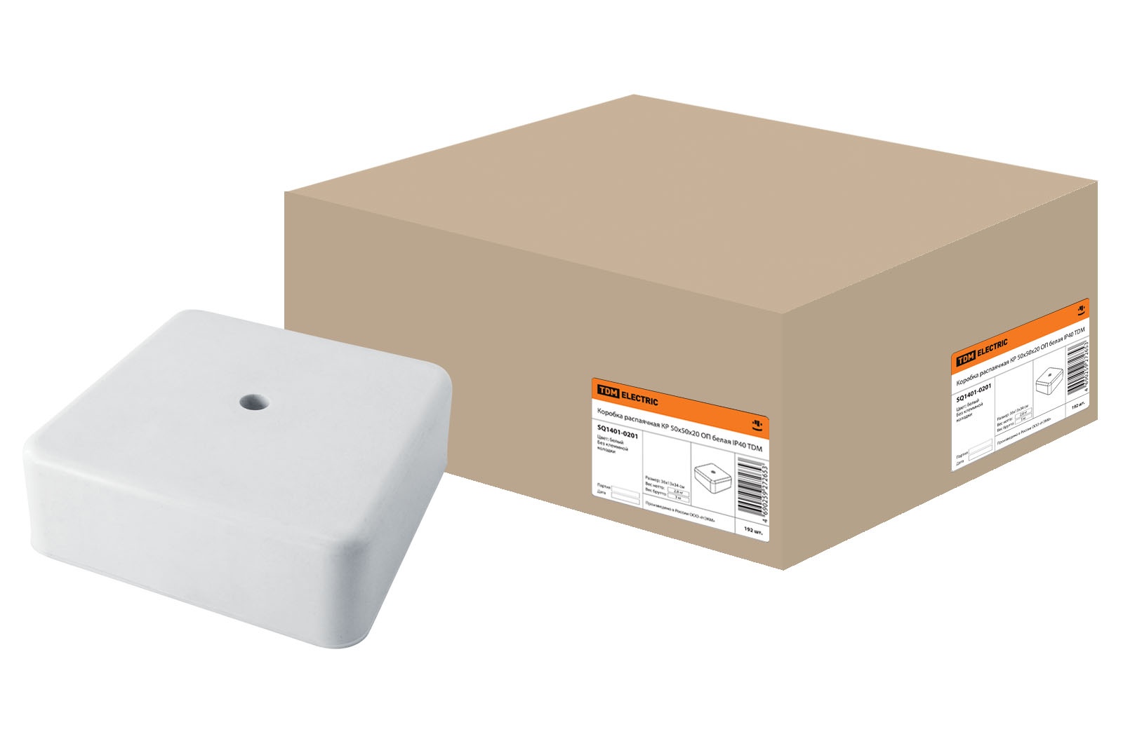 Коробка КР 50х50х20 ОП белая, IP40 (SQ1401-0201), распаячная коробка