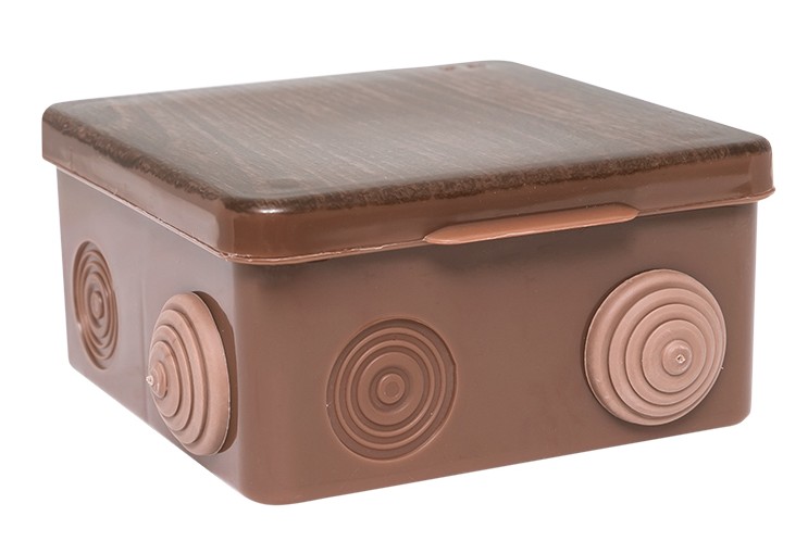 КМР-030-014 с крышкой (100х100х55) тёмное дерево IP54 (plc-kmr-030-014-t), коробка распределительная