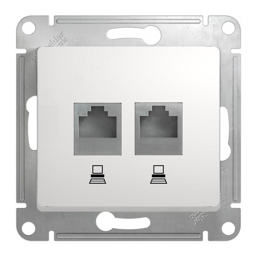 Glossa розетка компьютерная RJ45+RJ45 2-местная, кат. 5Е, скрытой установки, механизм, белый (GSL000185KK)