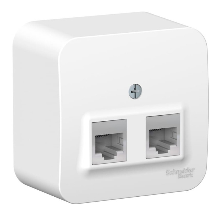 BLANCA розетка телефонная RJ11 + компьютерная RJ45, 2-местная, кат. 5Е, открытой установки, с изолированной пластиной, белый (BLNIA045111)