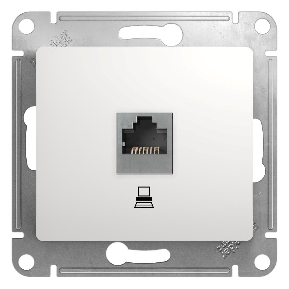 Glossa розетка компьютерная RJ45 1-местная, кат. 5Е, скрытой установки, механизм, белый (GSL000181K)