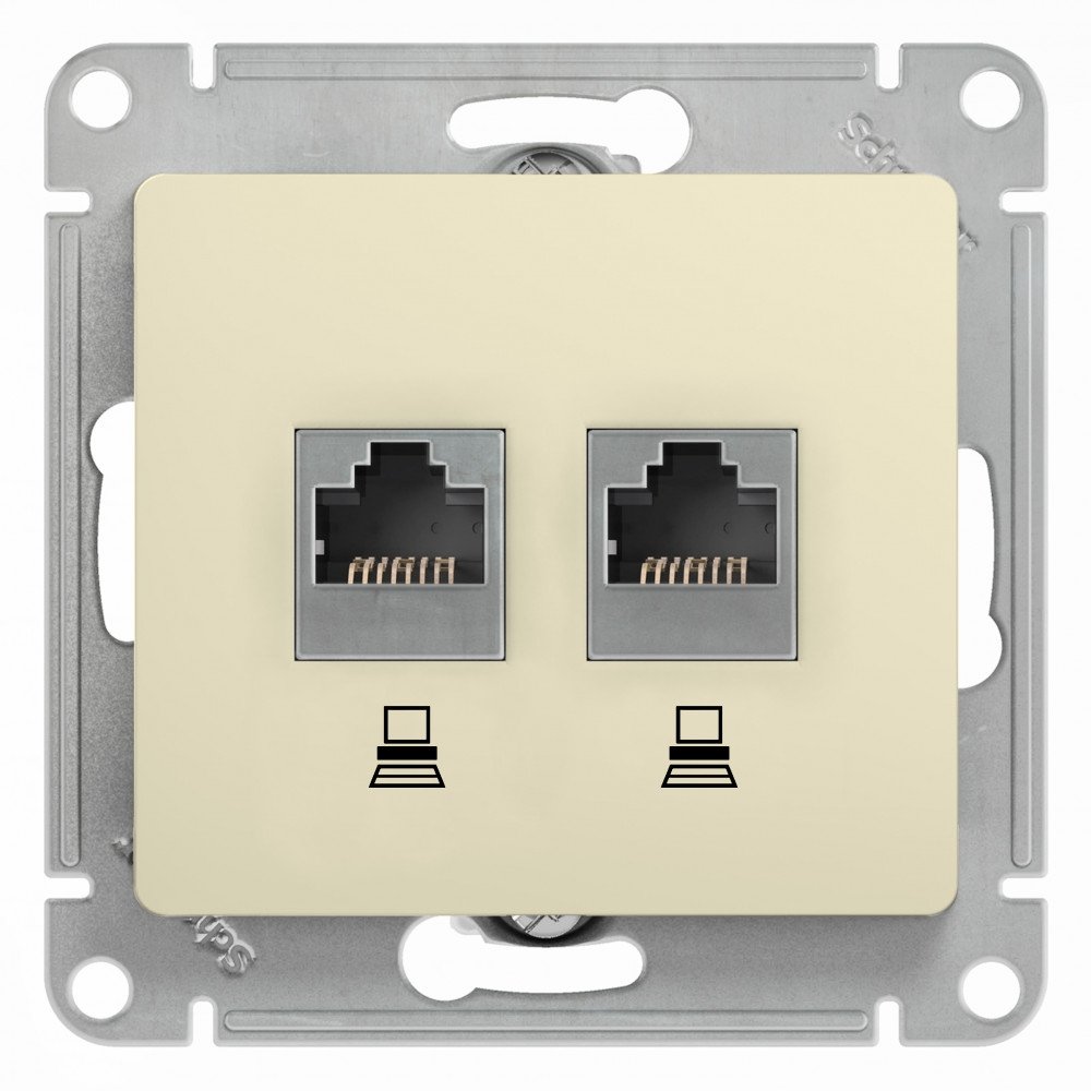 Glossa розетка компьютерная RJ45+RJ45 2-местная, кат. 5Е, скрытой установки, механизм, бежевый (GSL000285KK)