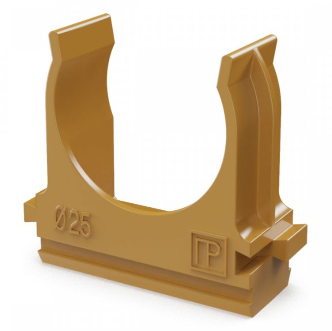 Крепёж-клипса для труб АБС-пластик бук D25 (100 шт) (PR13.0047), крепление для труб ПВХ