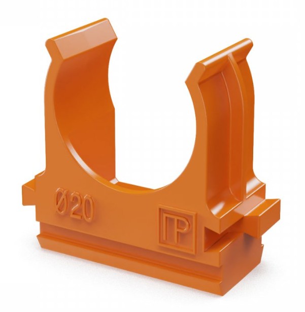 Крепёж-клипса для труб АБС-пластик оранжевая D20 (100 шт) (PR13.0064), крепление для труб ПВХ