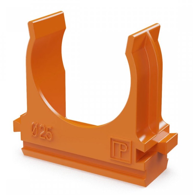 Крепёж-клипса для труб АБС-пластик оранжевая D25 (100 шт) (PR13.0065), крепление для труб ПВХ