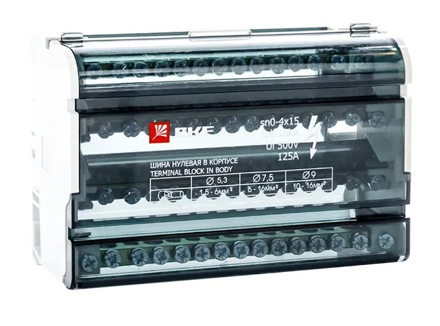 Шина нулевая в корпусе 4х15 (sn0-4х15), шина нулевая в корпусе