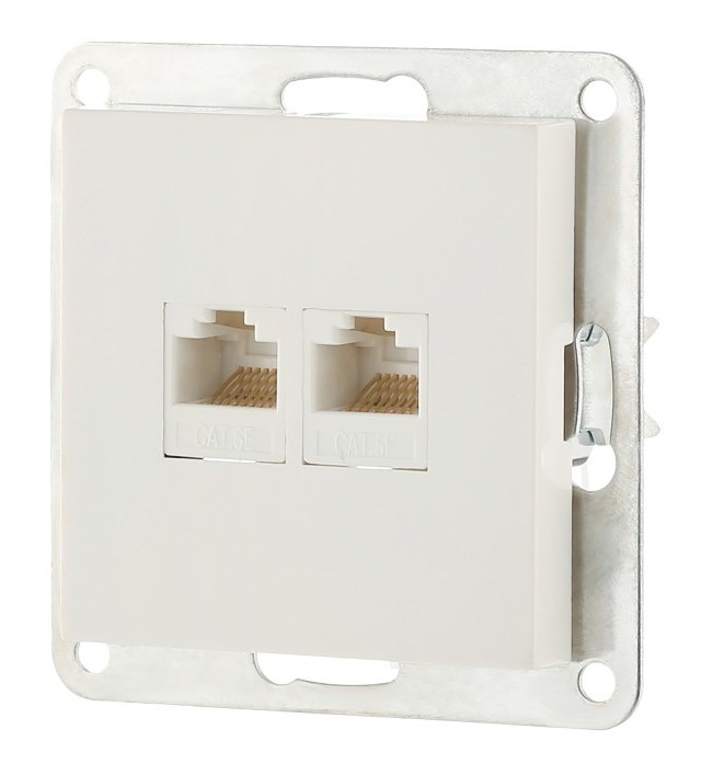Розетка компьютерная двойная 2xRJ-45 кат.5е с накладкой, белый LK80 (846204-1)