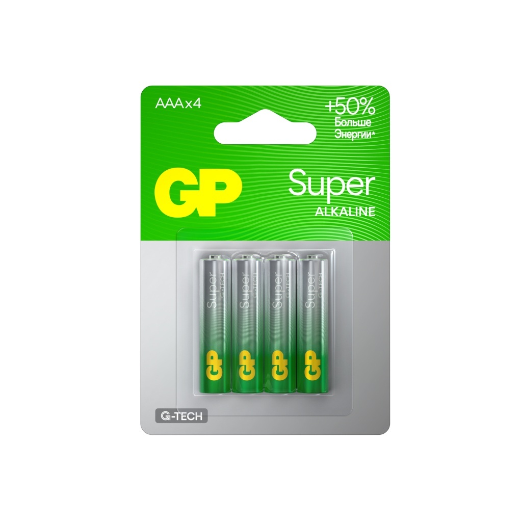 GP Super Alkaline 24A AAA (GP 24AA21-2CRSBC4), упак. 4 шт. БЛИСТЕР, алкалиновые батарейки