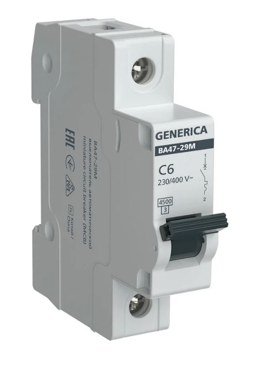 GENERICA ВА47-29М 1P C 6А 4,5кА (MVA21-1-006-C-G), автоматический выключатель