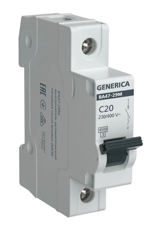 GENERICA ВА47-29М 1P C 20А 4,5кА (MVA21-1-020-C-G), автоматический выключатель